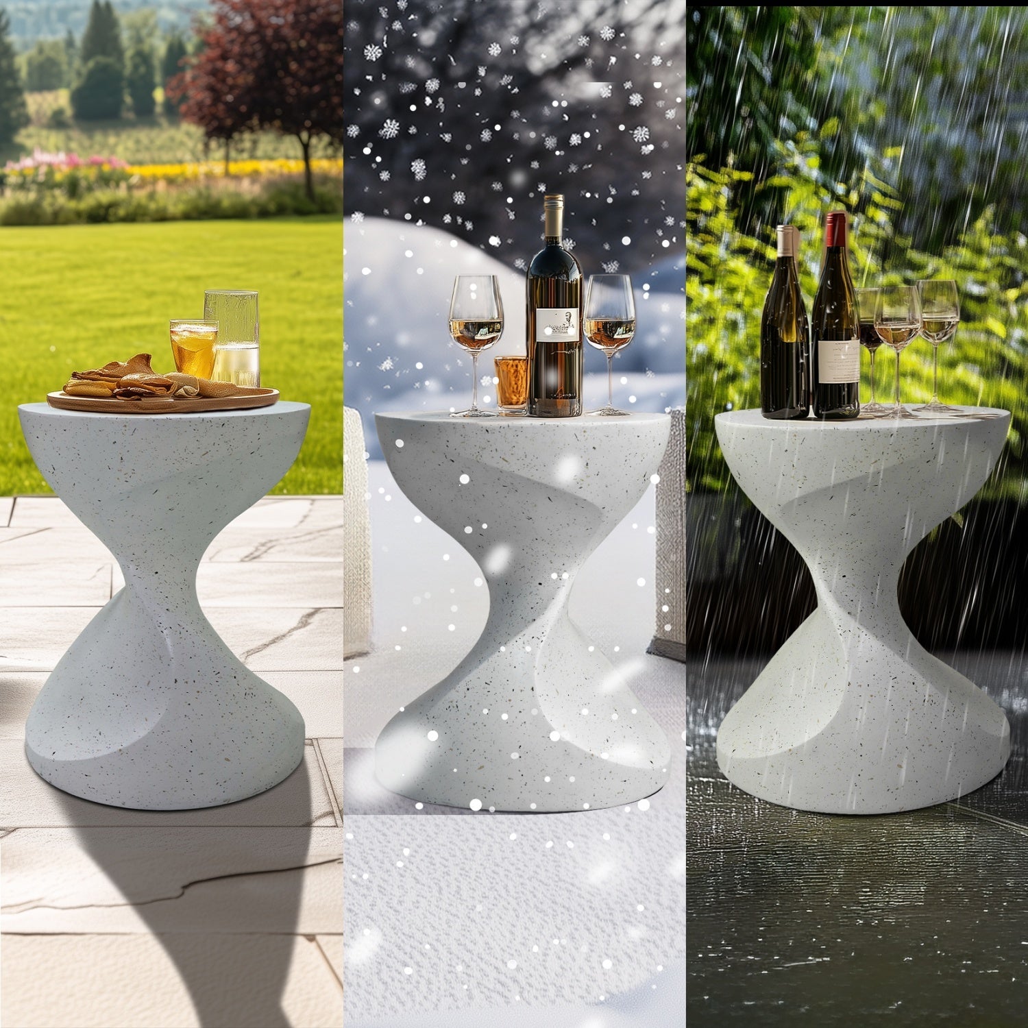 Modern Side Table for Indoor and Outdoor, Concrete, White