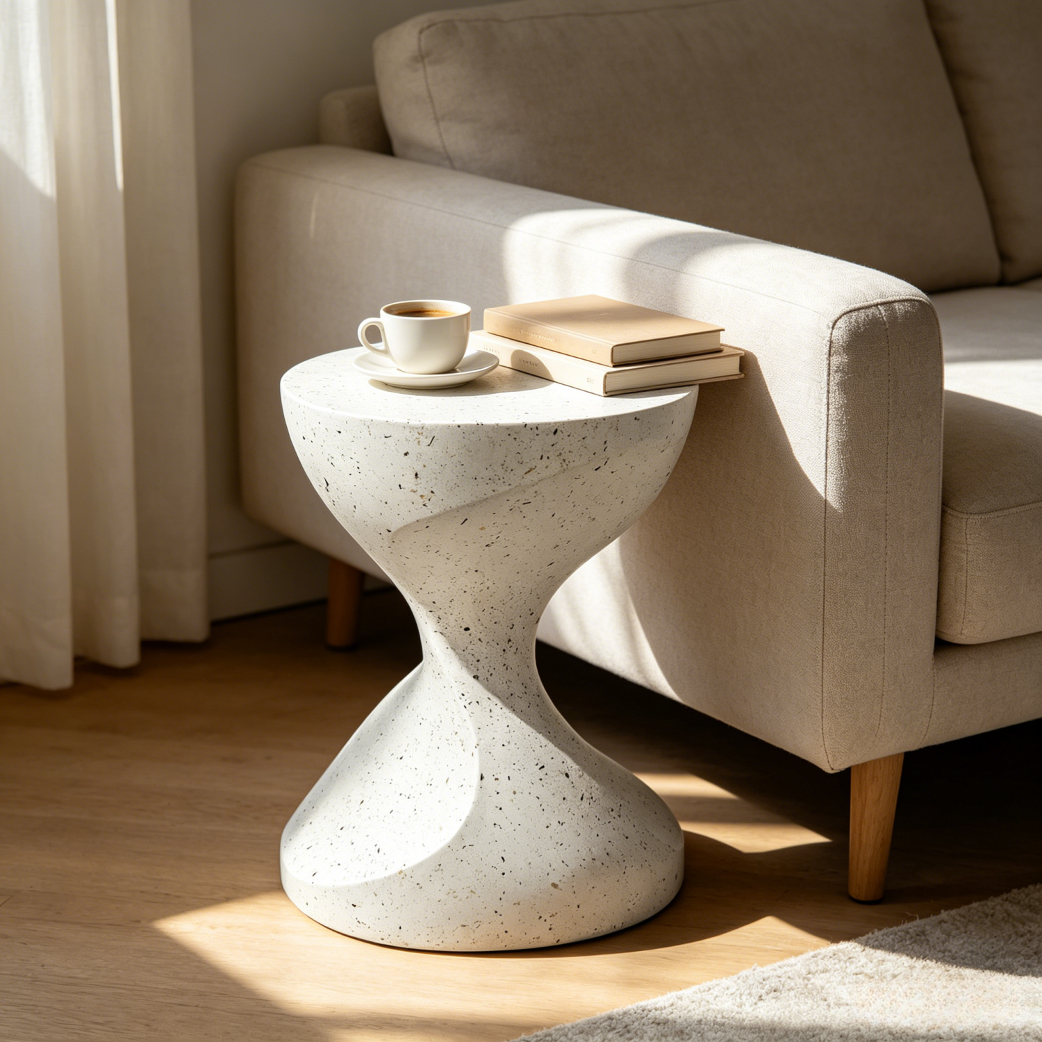 Modern Side Table for Indoor and Outdoor, Concrete, White