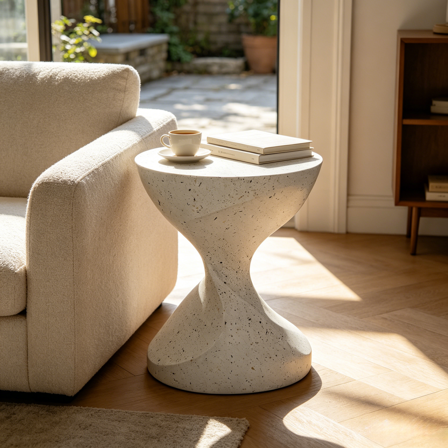 Modern Side Table for Indoor and Outdoor, Concrete, White