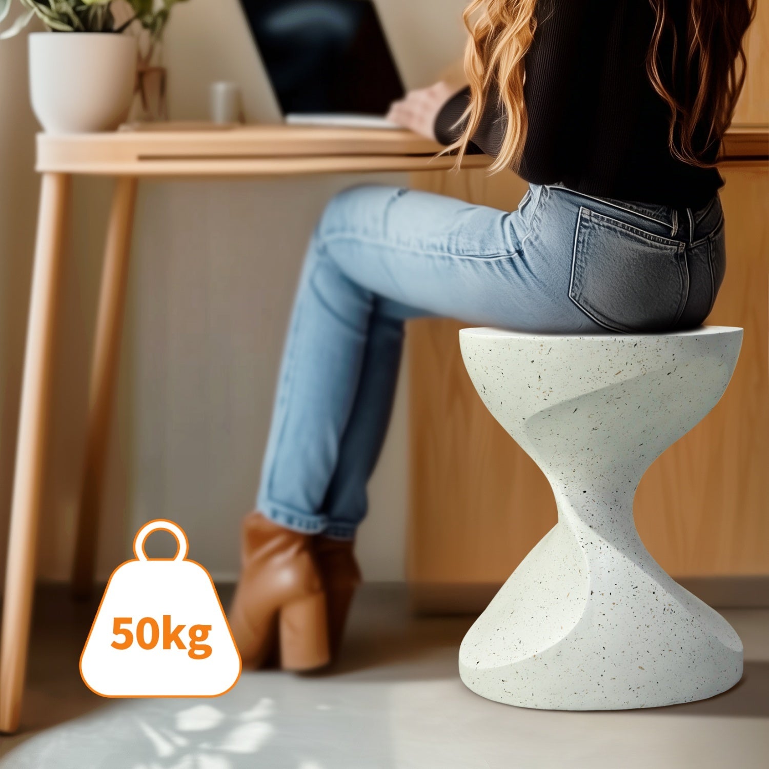 Modern Side Table for Indoor and Outdoor, Concrete, White