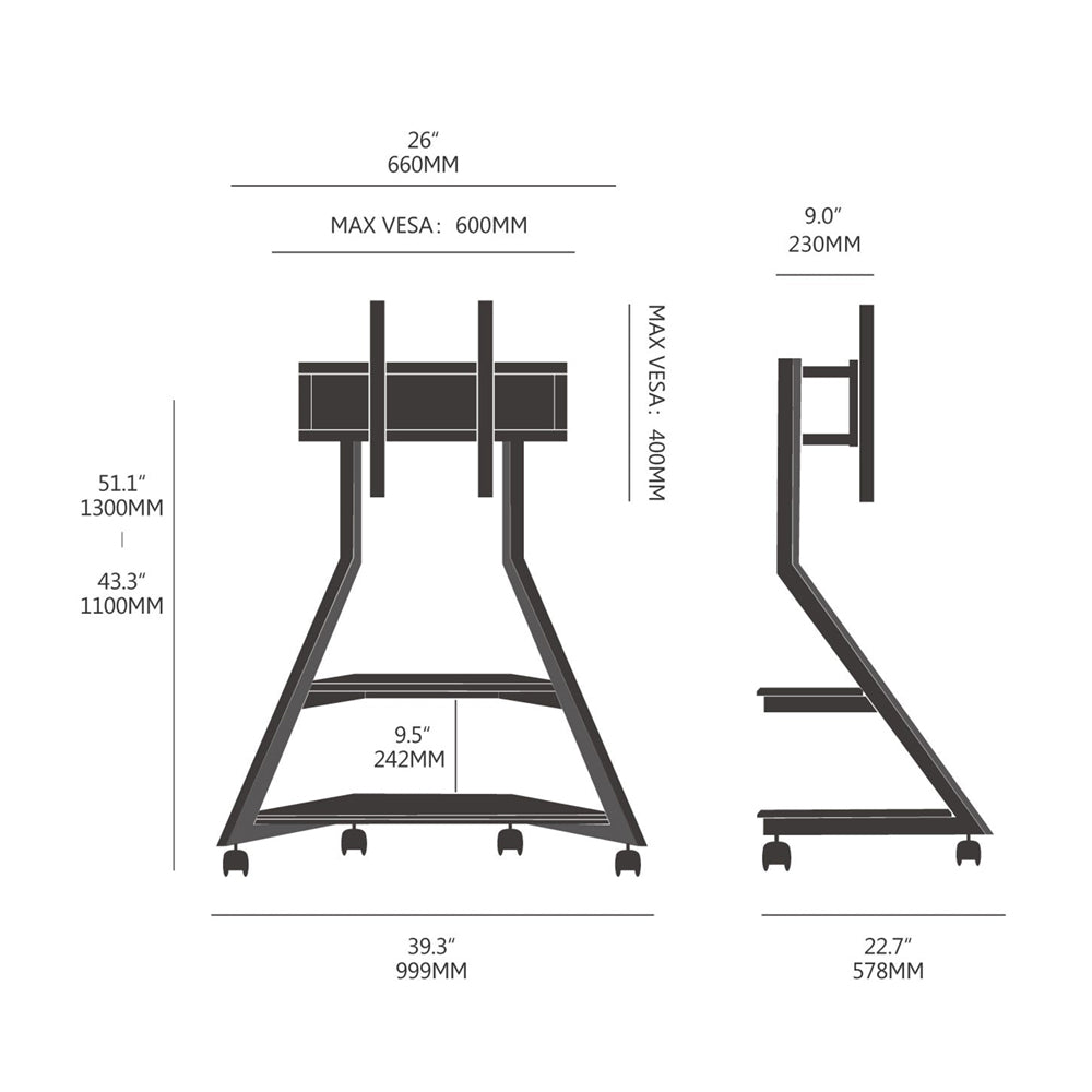 FITUEYES Eiffel V2 FT88 Floor TV Stand with Wheels for 55’-88’ Screens