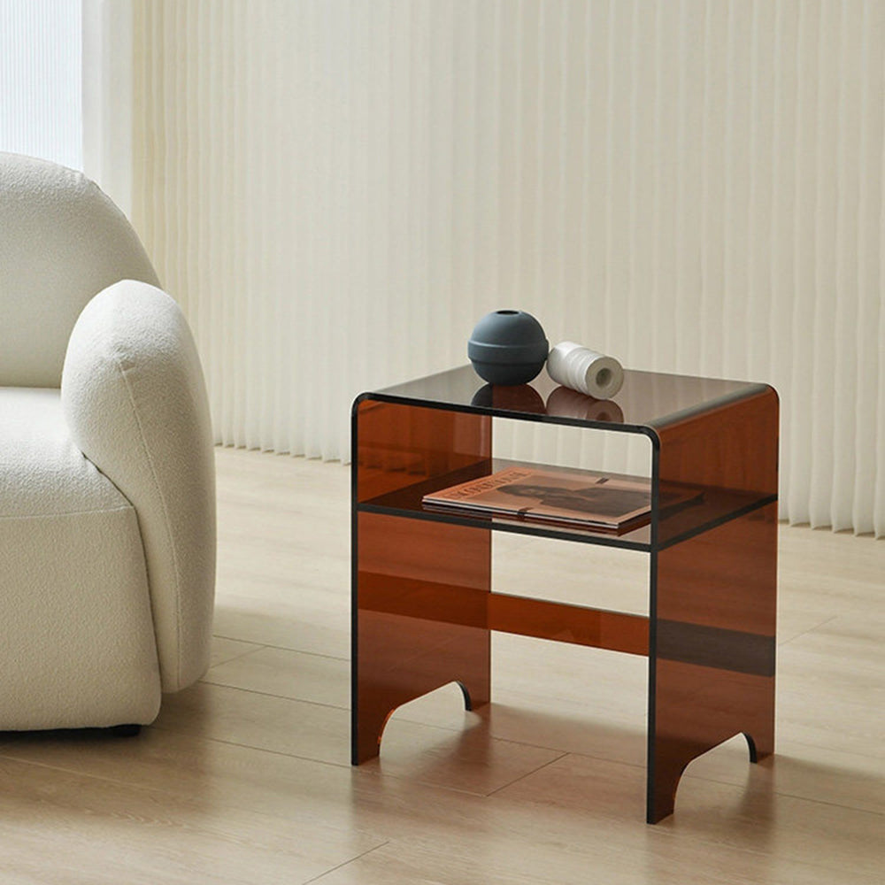 Acrylic Storage Side Table with Drawer and Wheels for Bedroom
