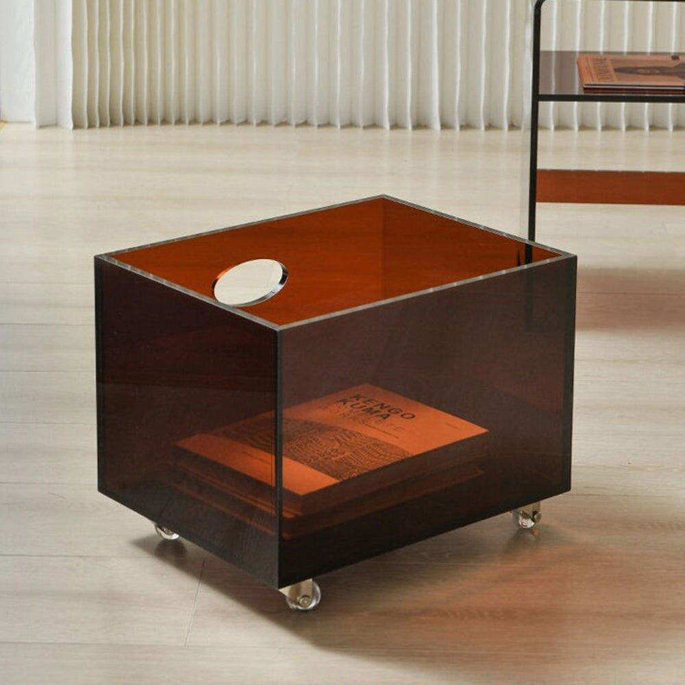 Acrylic Storage Side Table with Drawer and Wheels for Bedroom