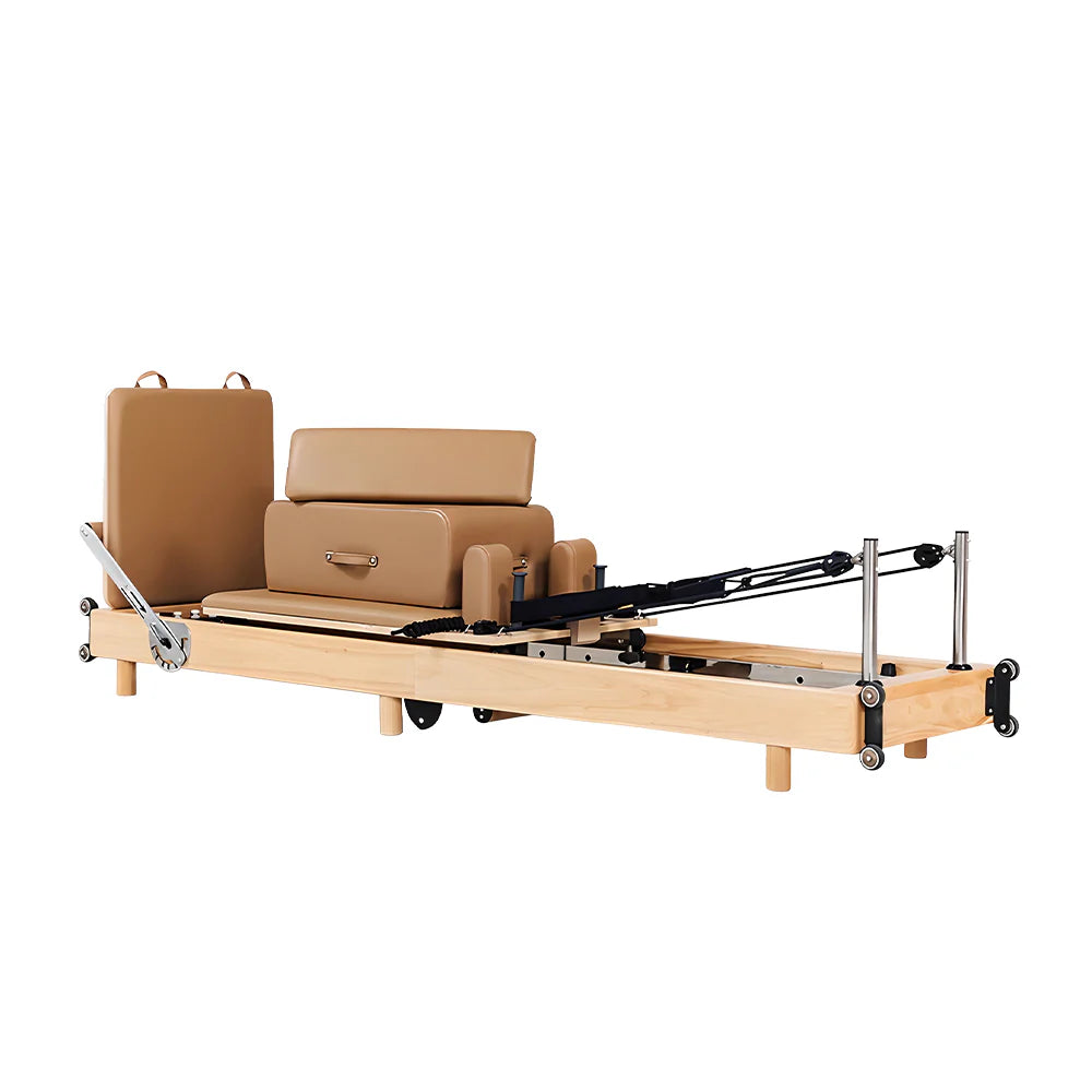Eeeza Foldable Pilates Reformer for Home Workouts, Oak Wood, 6 Springs