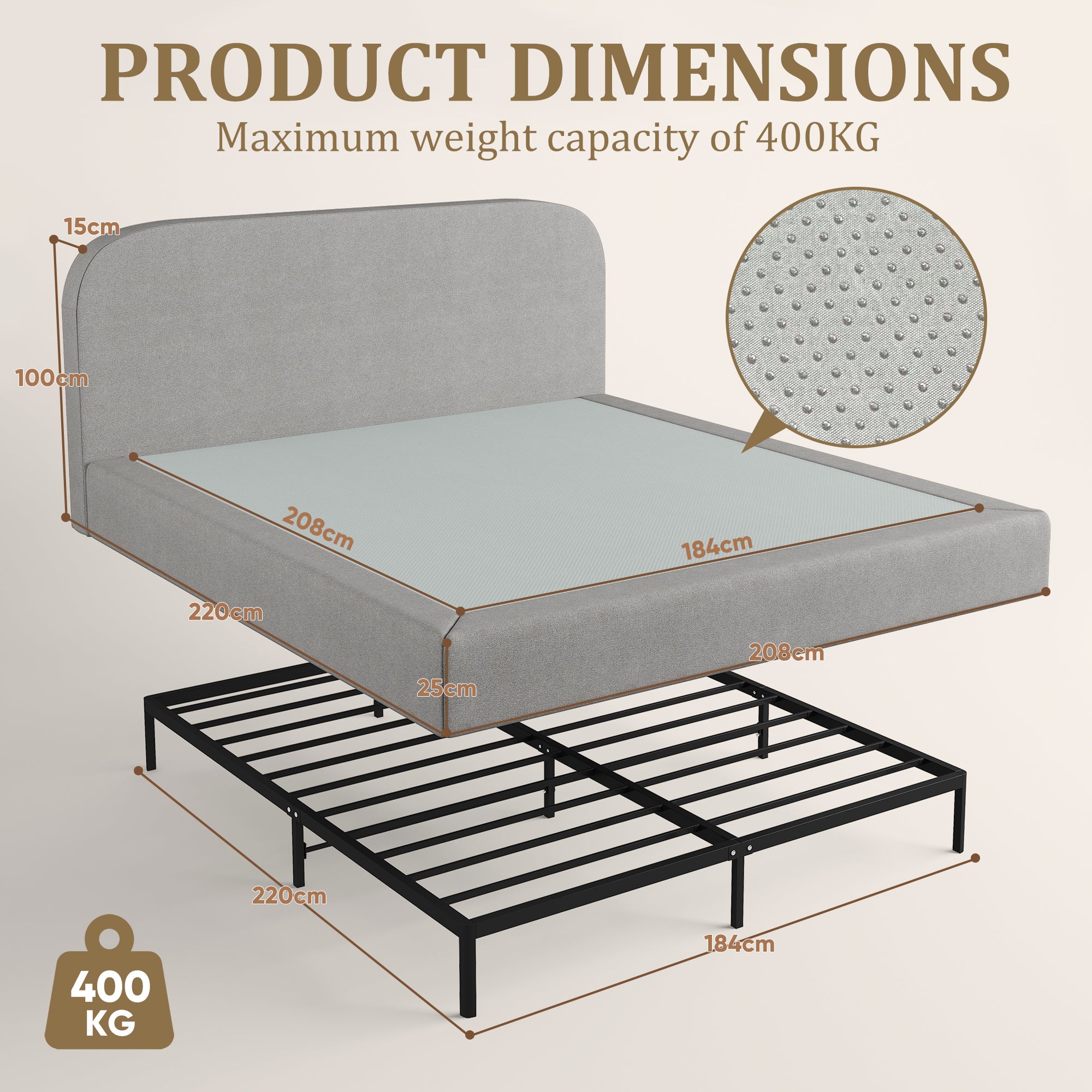Eeeza Upholstered Bed Frame with Soft Cloud Headboard, King Size