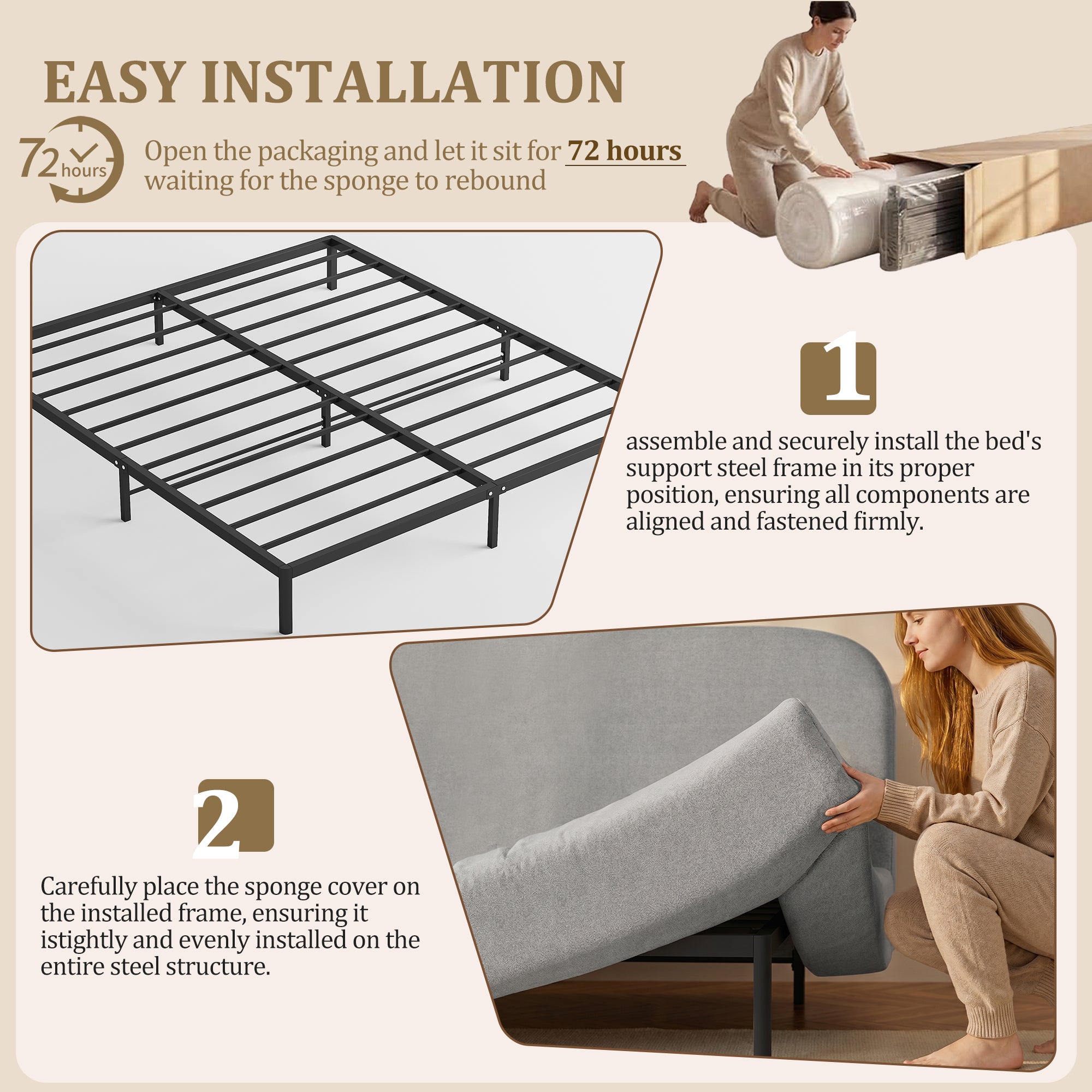 Eeeza Upholstered Bed Frame with Soft Cloud Headboard, King Size
