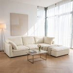 Eeeza Modular Sectional Sofa with Ottoman, 3-seater, Chenille, White