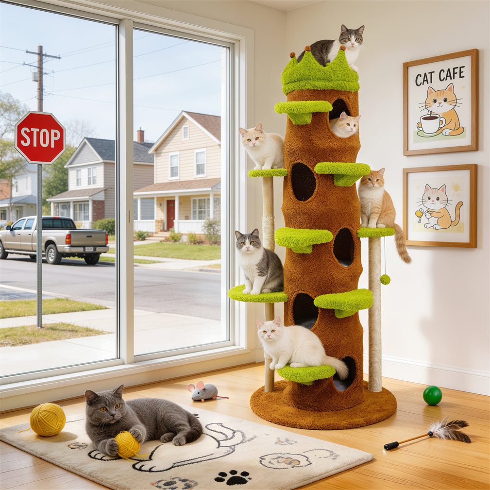 Eeeza Tall Cat Tree Tower with Hideaway Condos, 187cm Height