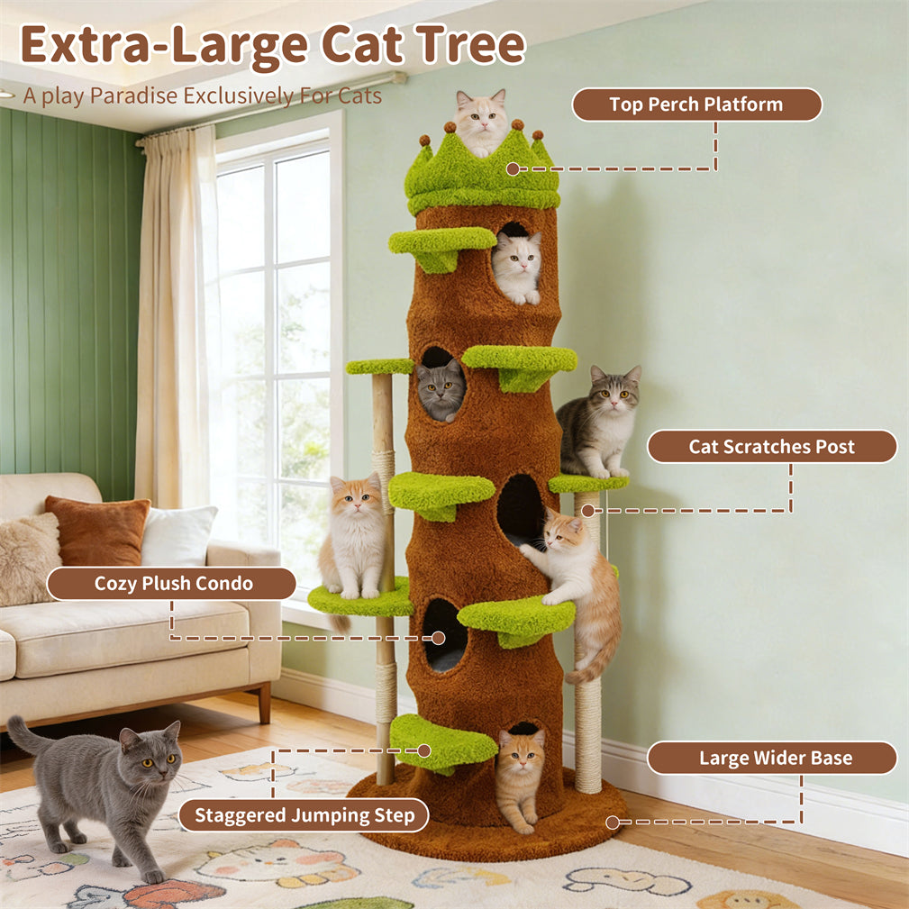 Eeeza Tall Cat Tree Tower with Hideaway Condos, 187cm Height