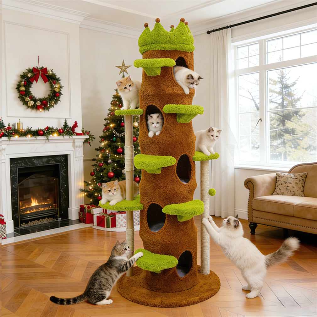 Eeeza Tall Cat Tree Tower with Hideaway Condos, 187cm Height