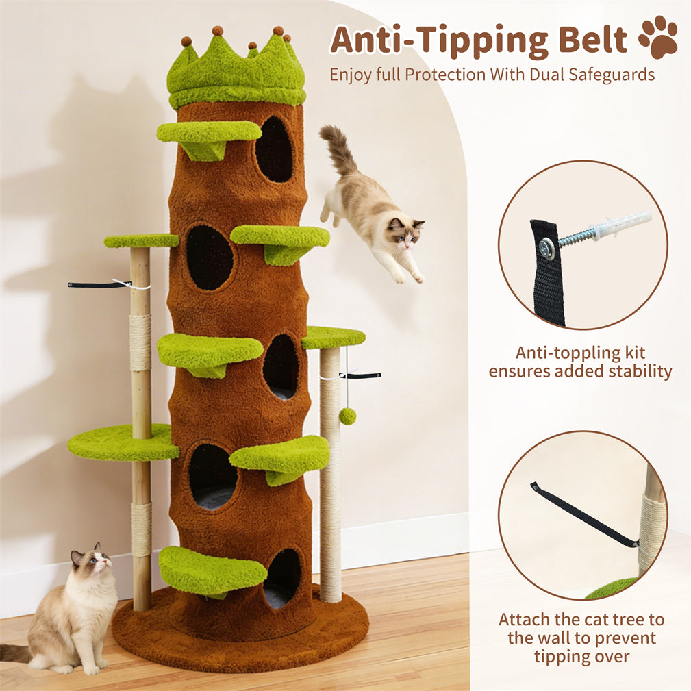 Eeeza Tall Cat Tree Tower with Hideaway Condos, 187cm Height