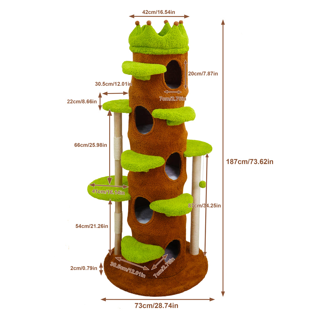 Eeeza Tall Cat Tree Tower with Hideaway Condos, 187cm Height