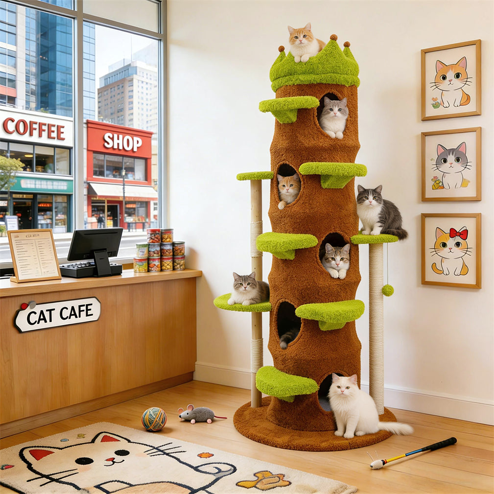 Eeeza Tall Cat Tree Tower with Hideaway Condos, 187cm Height