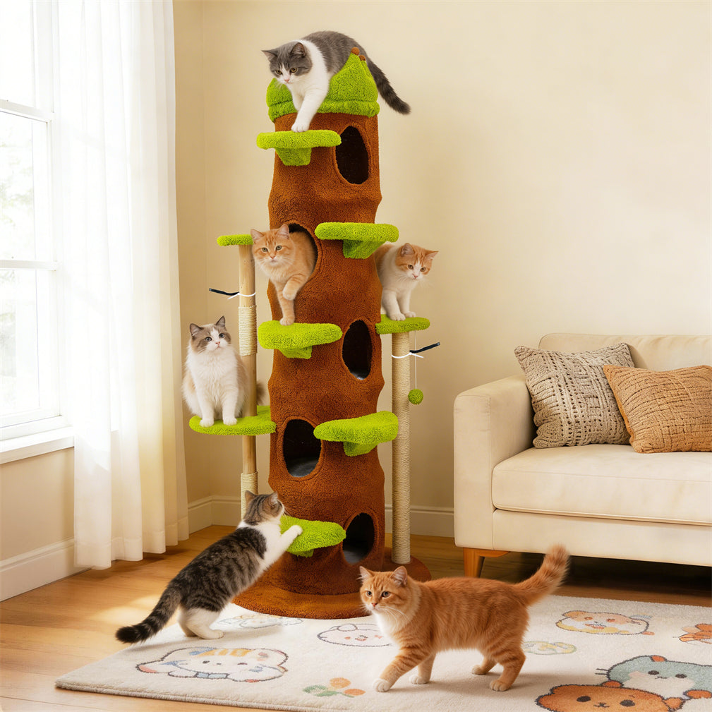 Eeeza Tall Cat Tree Tower with Hideaway Condos, 187cm Height