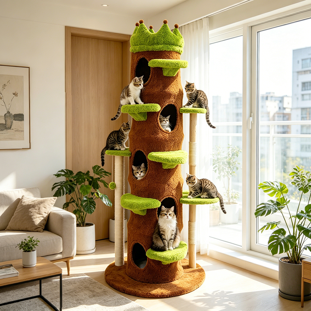 Eeeza Tall Cat Tree Tower with Hideaway Condos, 187cm Height