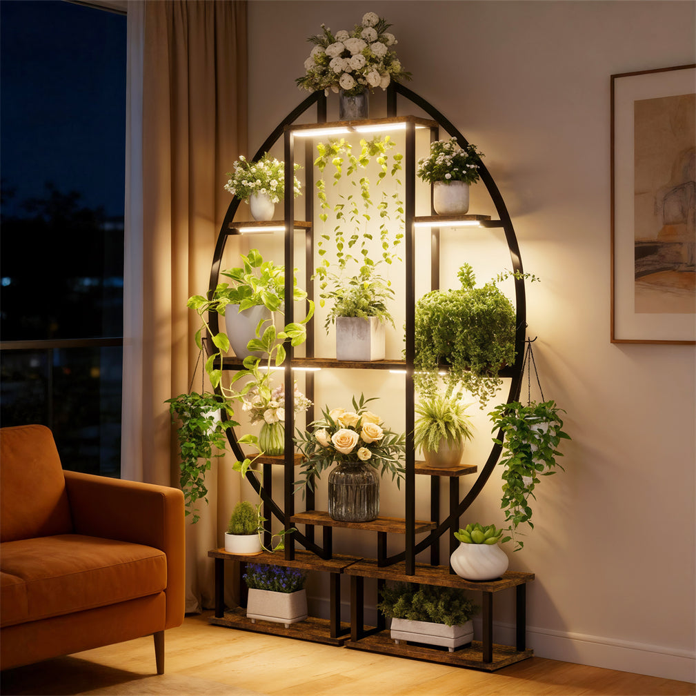 Eeeza Indoor Plant Stand with Full Spectrum Grow Lights, Black