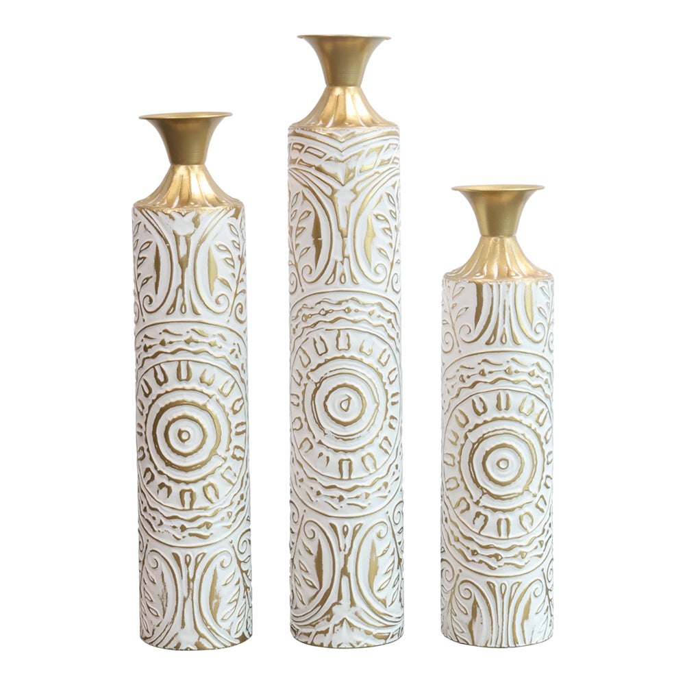 3-Piece Set of Iron Decorative Vases,  White