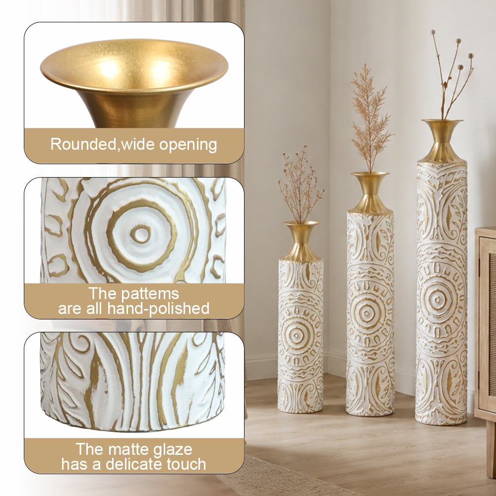 3-Piece Set of Iron Decorative Vases,  White