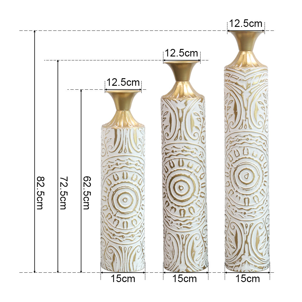 3-Piece Set of Iron Decorative Vases,  White