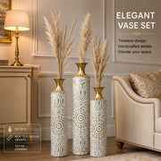 3-Piece Set of Iron Decorative Vases,  White