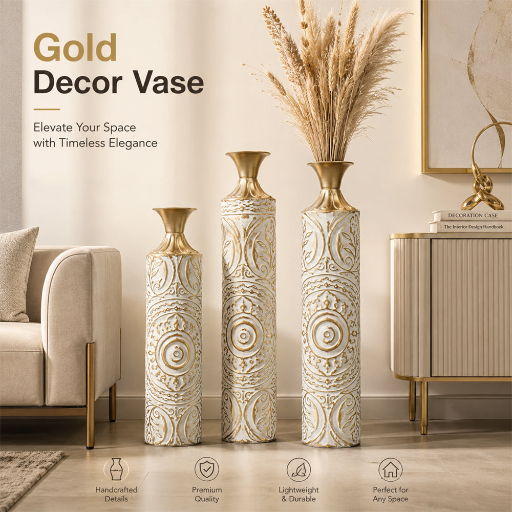3-Piece Set of Iron Decorative Vases,  White