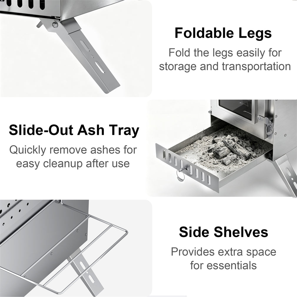 2in1 Outdoor Stove Set with Sauna Basket for Camping, Stainless Steel