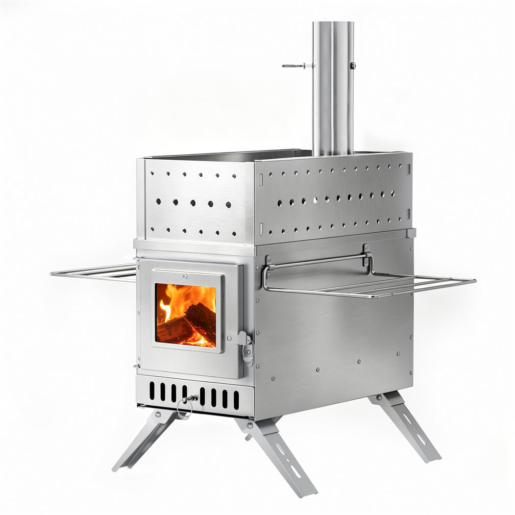 2in1 Outdoor Stove Set with Sauna Basket for Camping, Stainless Steel