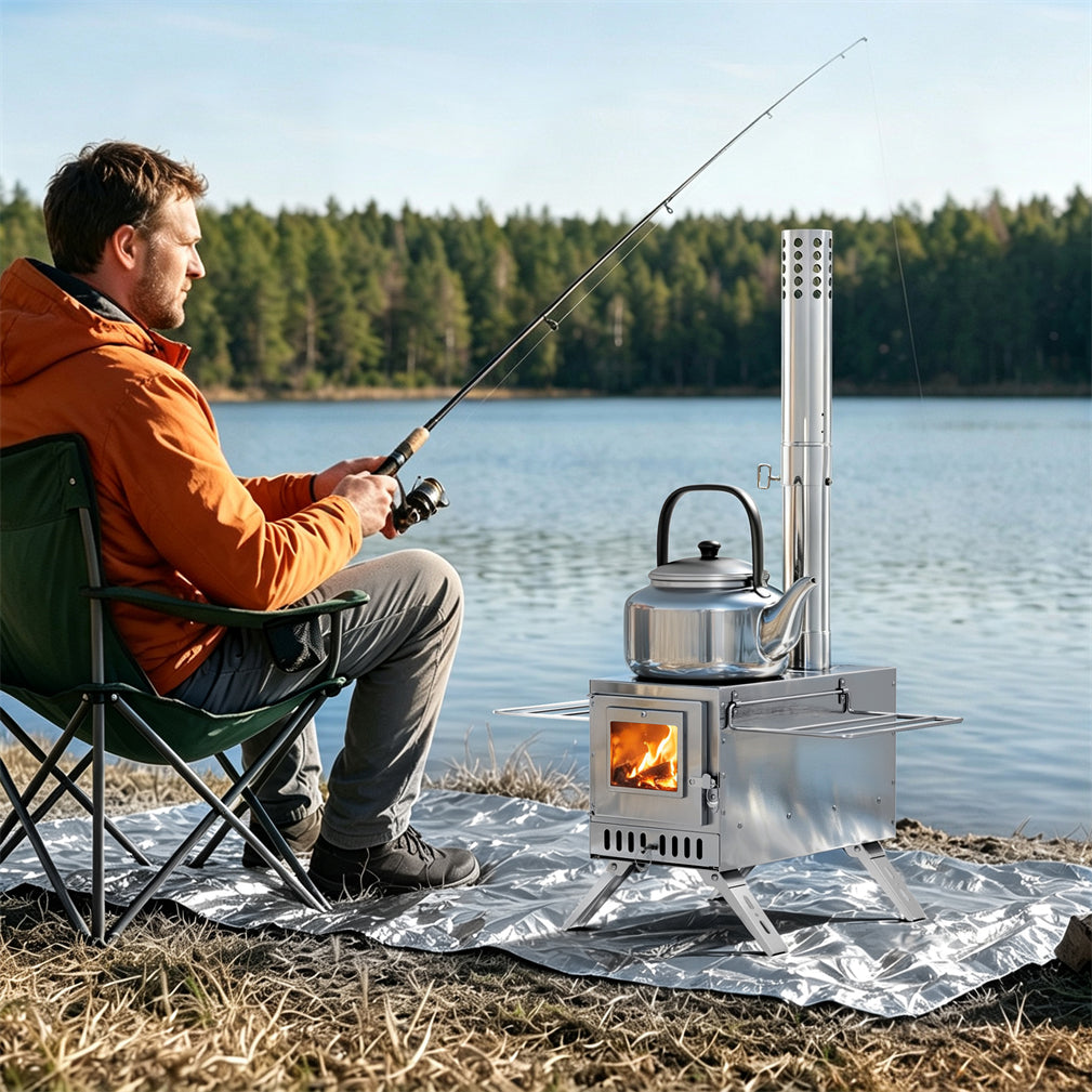 2in1 Outdoor Stove Set with Sauna Basket for Camping, Stainless Steel
