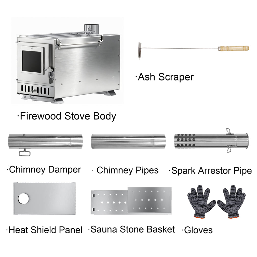 2in1 Outdoor Stove Set with Sauna Basket for Camping, Stainless Steel