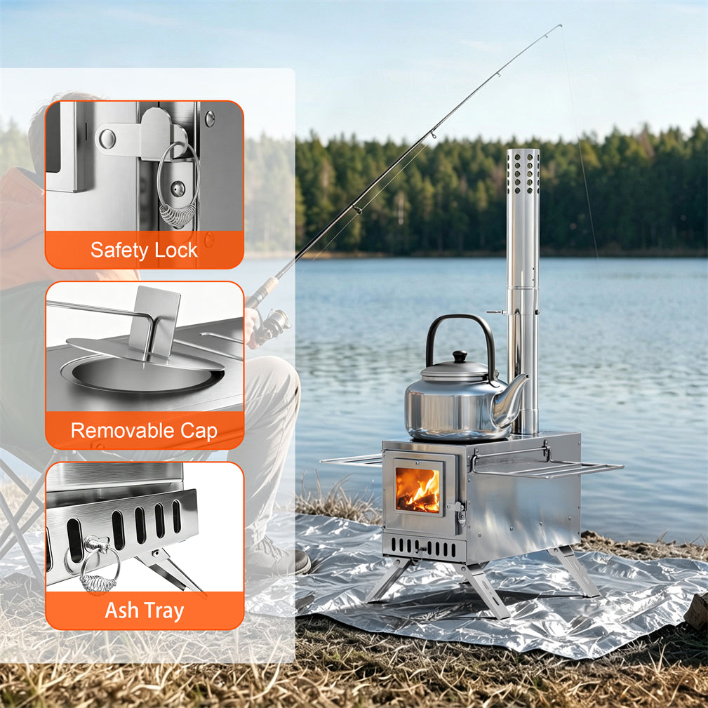 2in1 Outdoor Stove Set with Sauna Basket for Camping, Stainless Steel