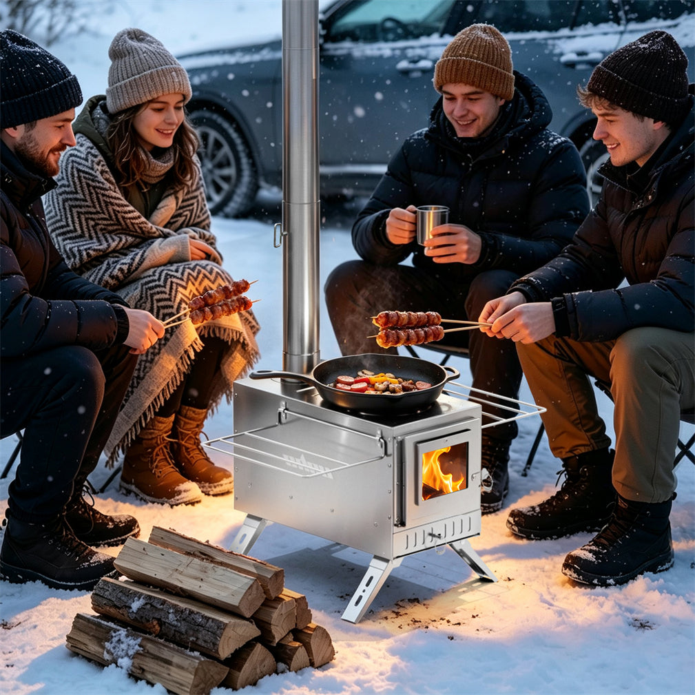 2in1 Outdoor Stove Set with Sauna Basket for Camping, Stainless Steel