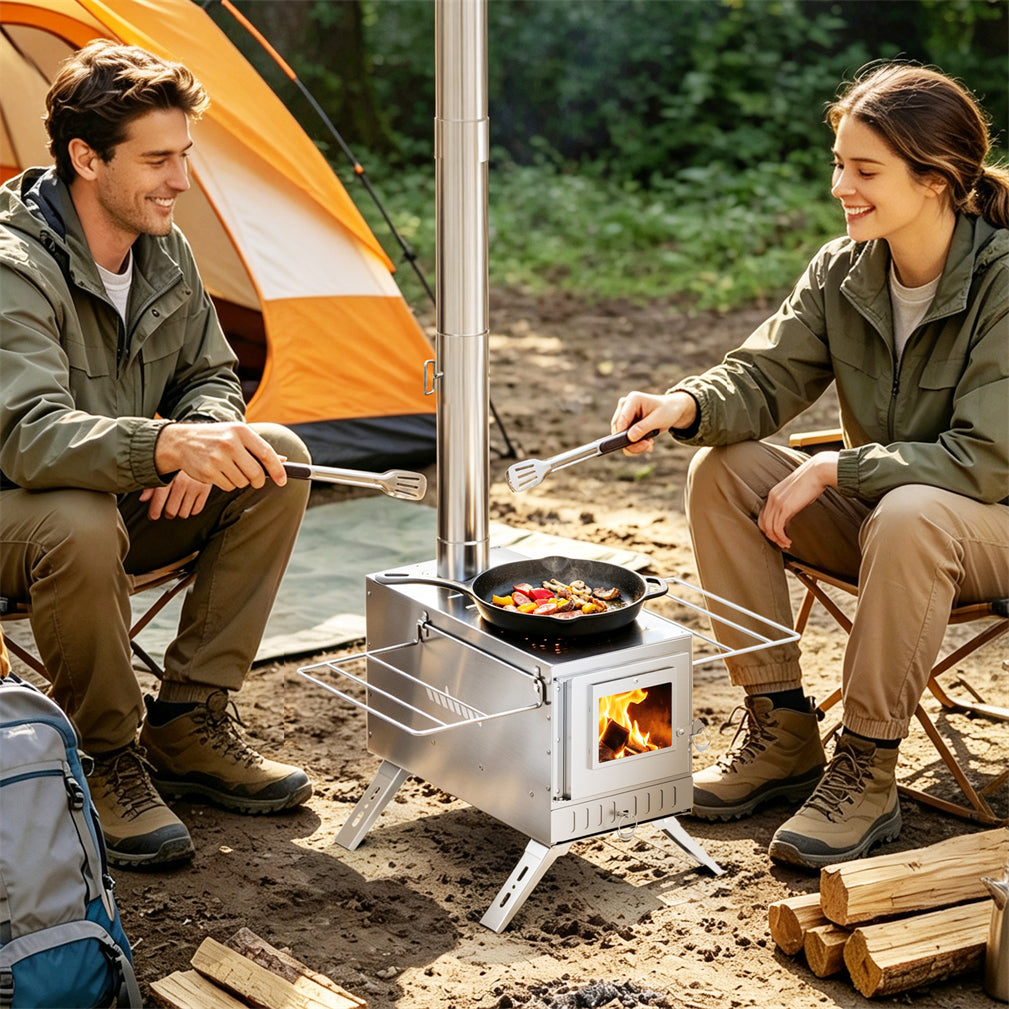 2in1 Outdoor Stove Set with Sauna Basket for Camping, Stainless Steel