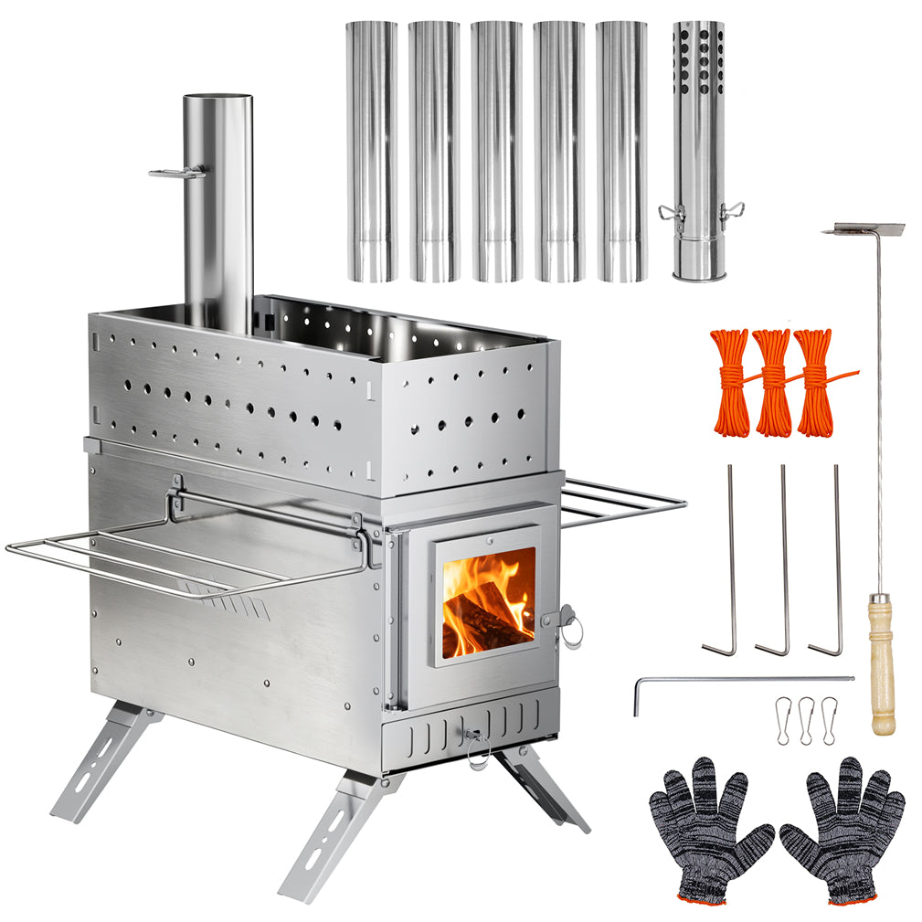 2in1 Outdoor Stove Set with Sauna Basket for Camping, Stainless Steel