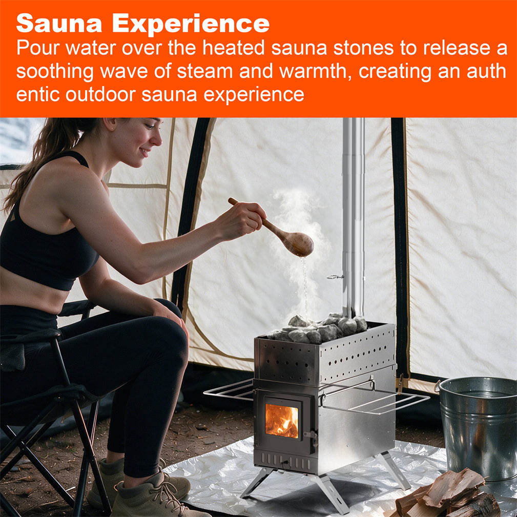 2in1 Outdoor Stove Set with Sauna Basket for Camping, Stainless Steel