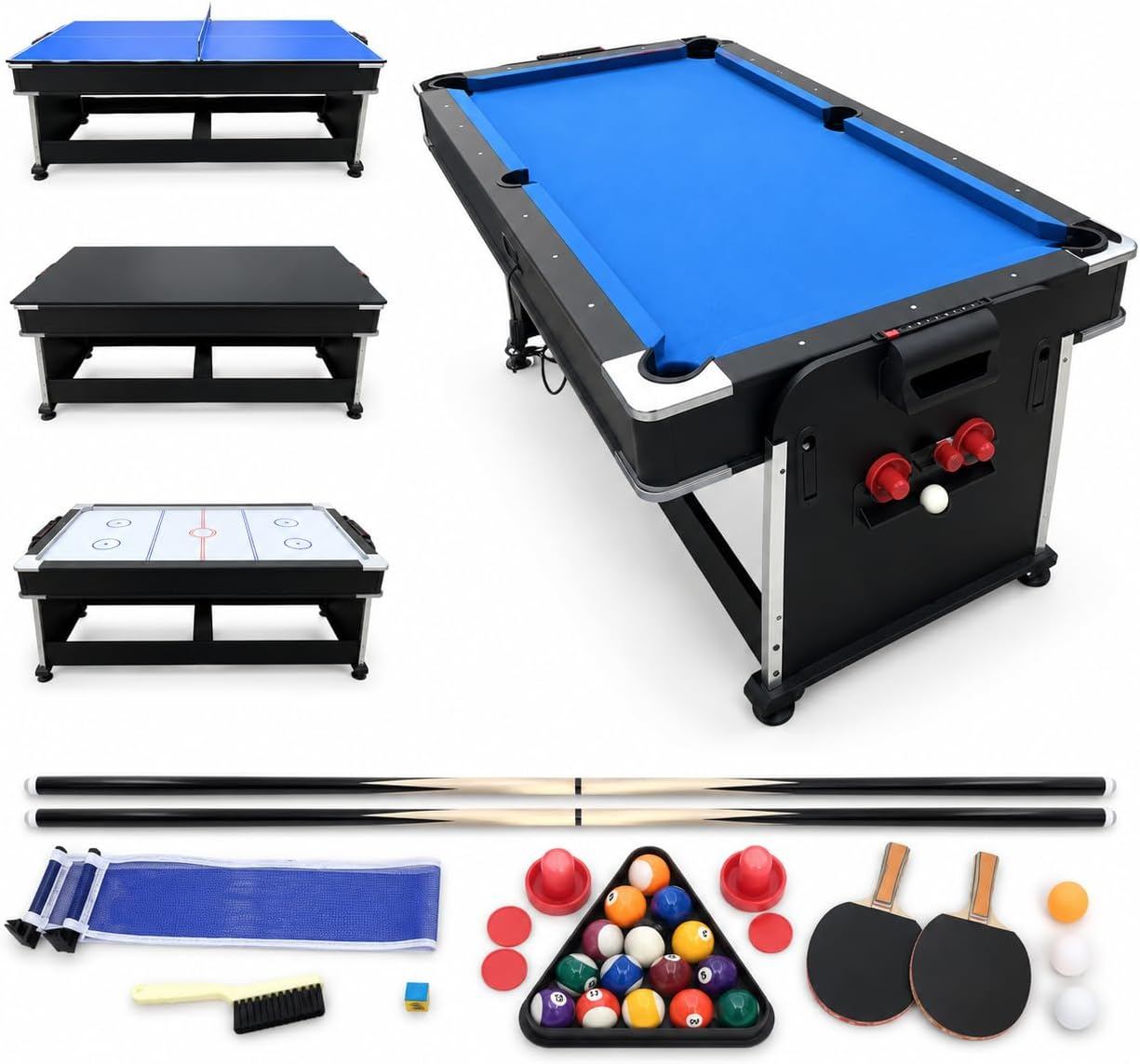 Eeeza 4 In 1 Multi-functional Game Table with Full Accessories for Home, MDF, 7Ft