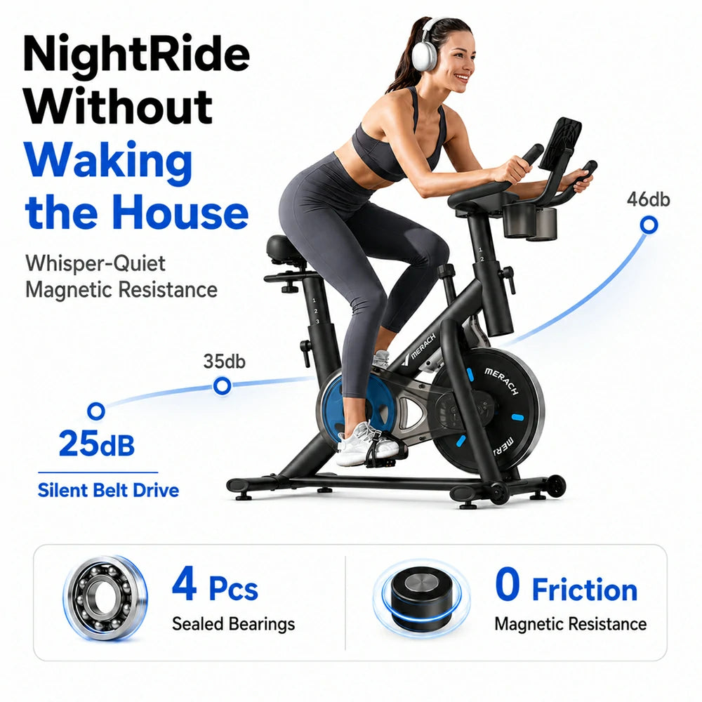 MERACH S26 Magnetic Exercise Bike, 25dB, Black