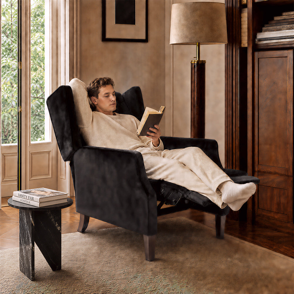 Eeeza Classic High-Back Tufted Armchair, Wingback, Birch, Black