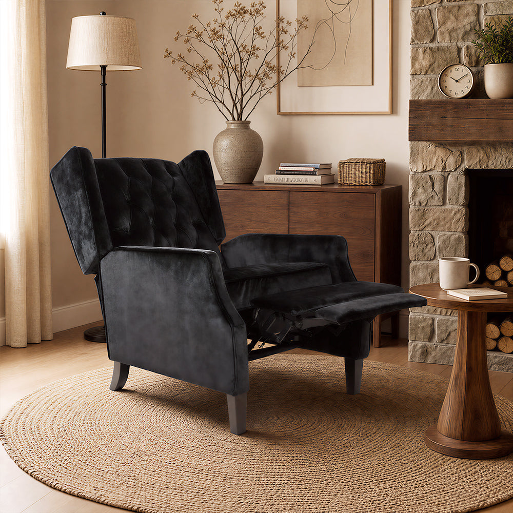 Eeeza Classic High-Back Tufted Armchair, Wingback, Birch, Black