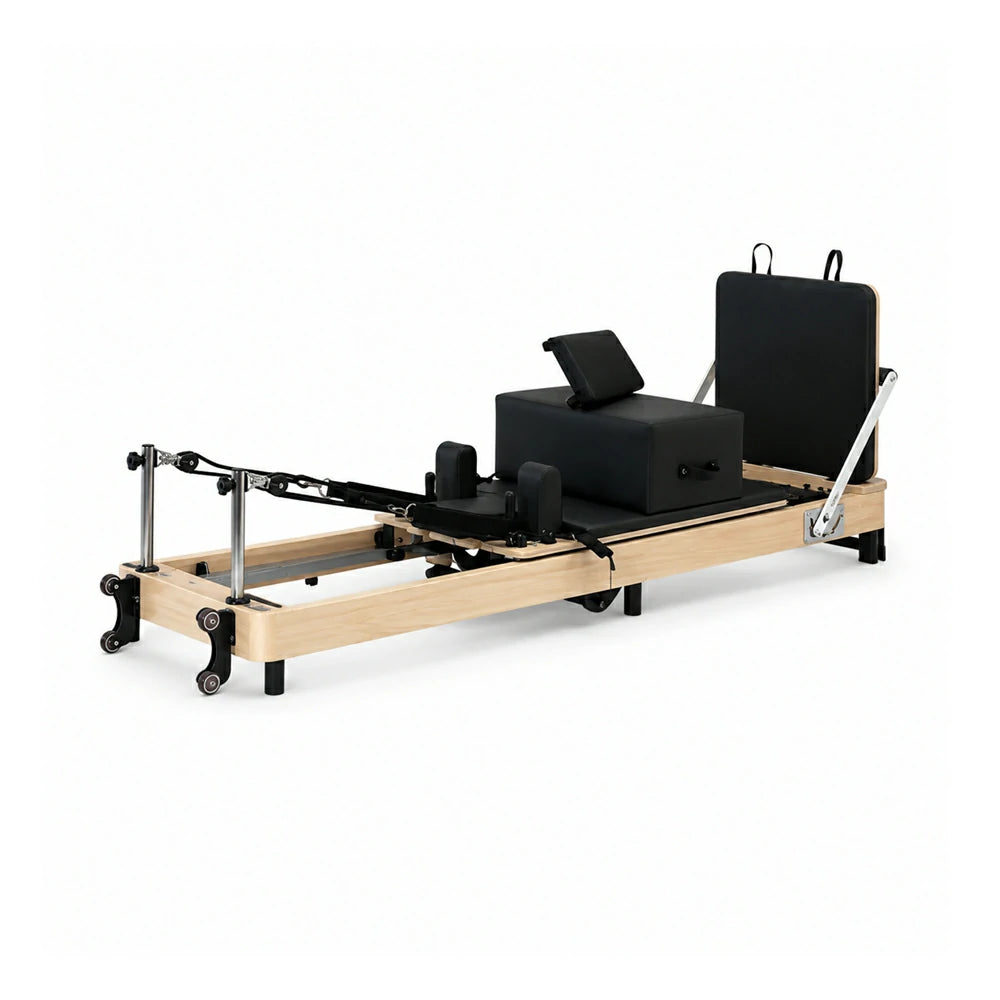 Eeeza Foldable Pilates Reformer for Home Studio, Oak Wood, 6 Springs
