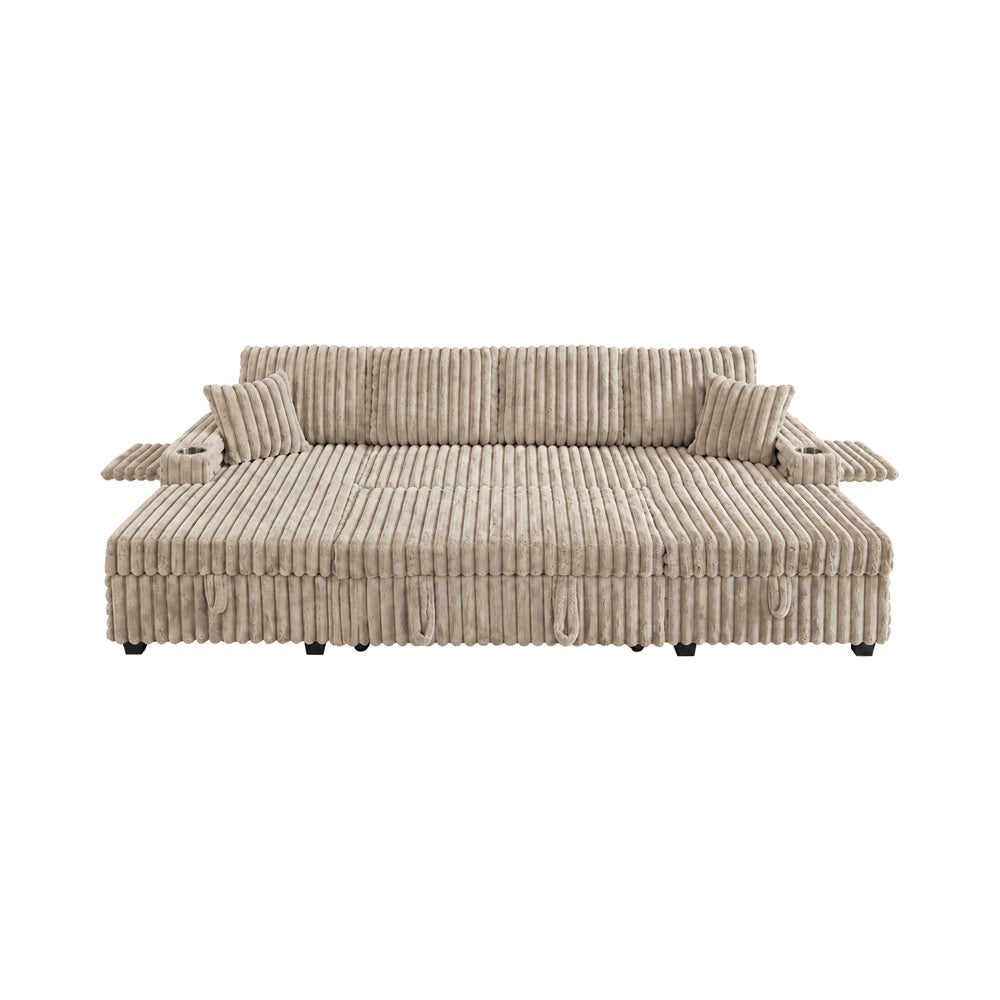 Oversized Sectional Sofa, Plush Corduroy, U Shaped, 4-seater