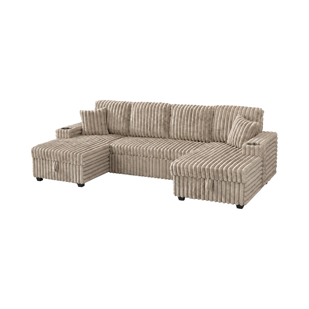 Oversized Sectional Sofa, Plush Corduroy, U Shaped, 4-seater