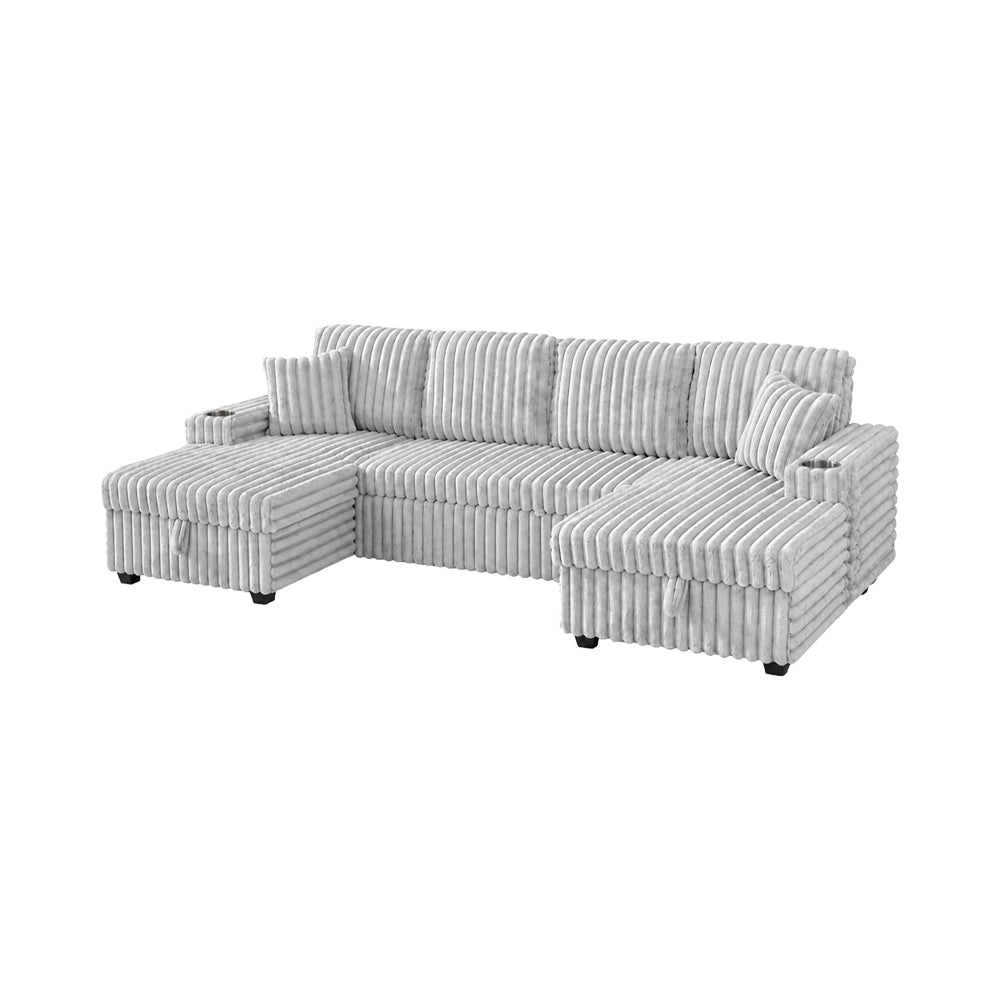 Oversized Sectional Sofa, Plush Corduroy, U Shaped, 4-seater
