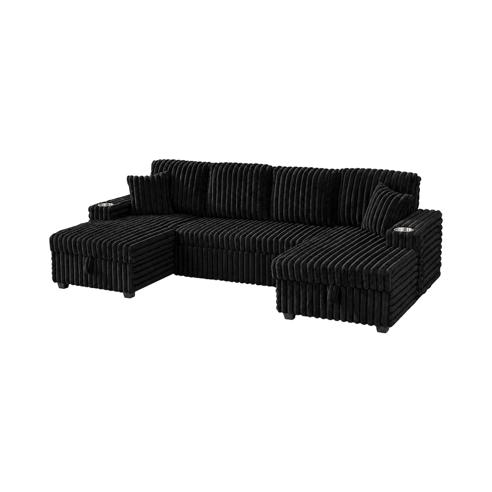 Oversized Sectional Sofa, Plush Corduroy, U Shaped, 4-seater