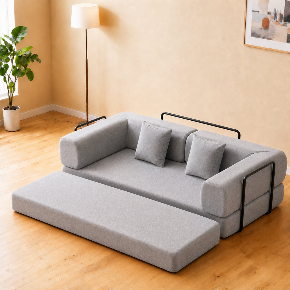 Eeeza Foldable Corduroy Sofa Bed with 2 Cushions, 3-seater