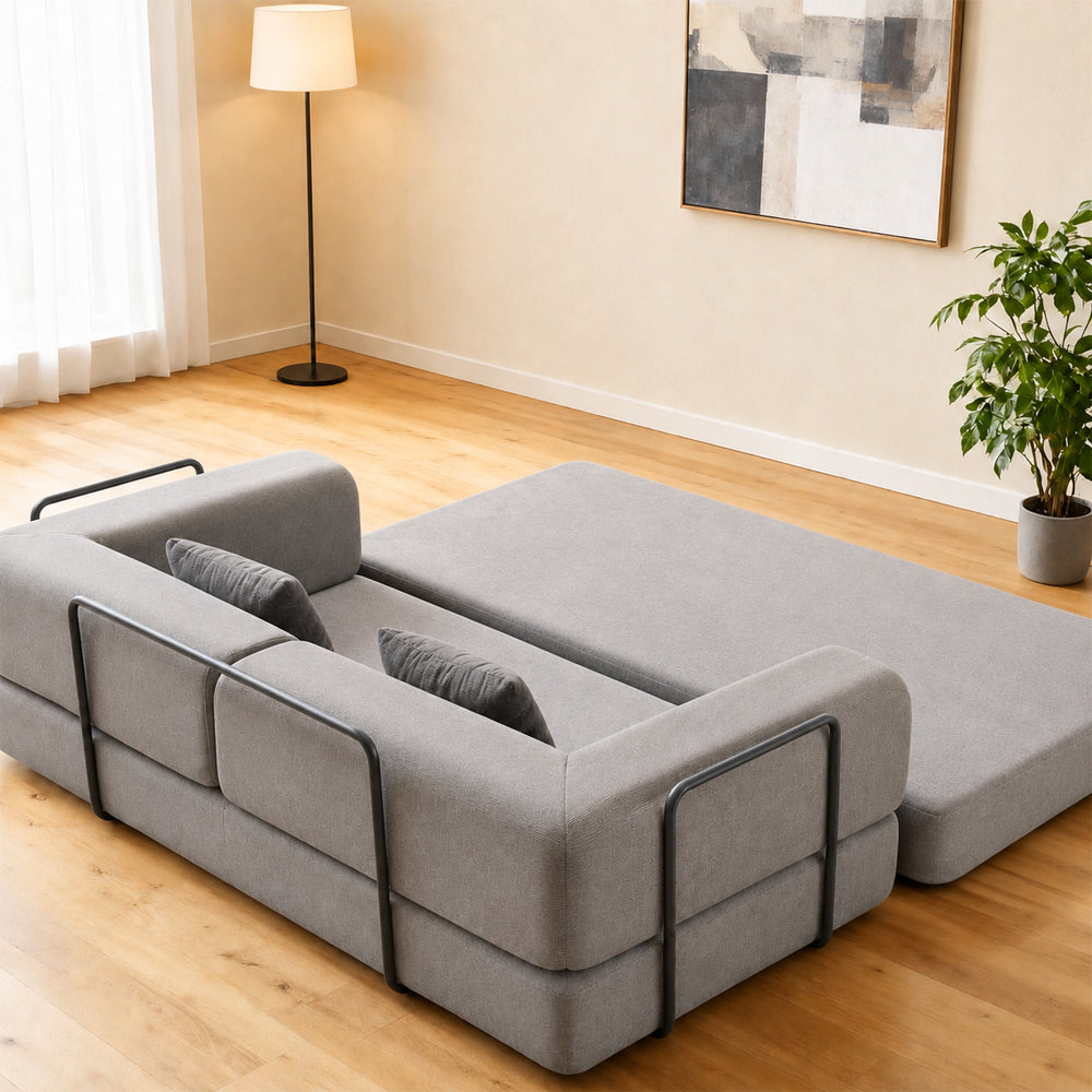Eeeza Foldable Corduroy Sofa Bed with 2 Cushions, 3-seater