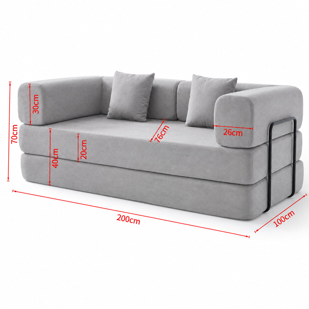 Eeeza Foldable Corduroy Sofa Bed with 2 Cushions, 3-seater