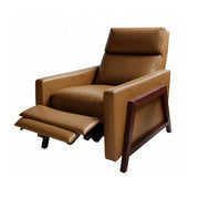 Scandinavian Style Recliner with Push-Back for Home, Leather, Walnut