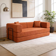 Folding corduroy sofa bed with pillows