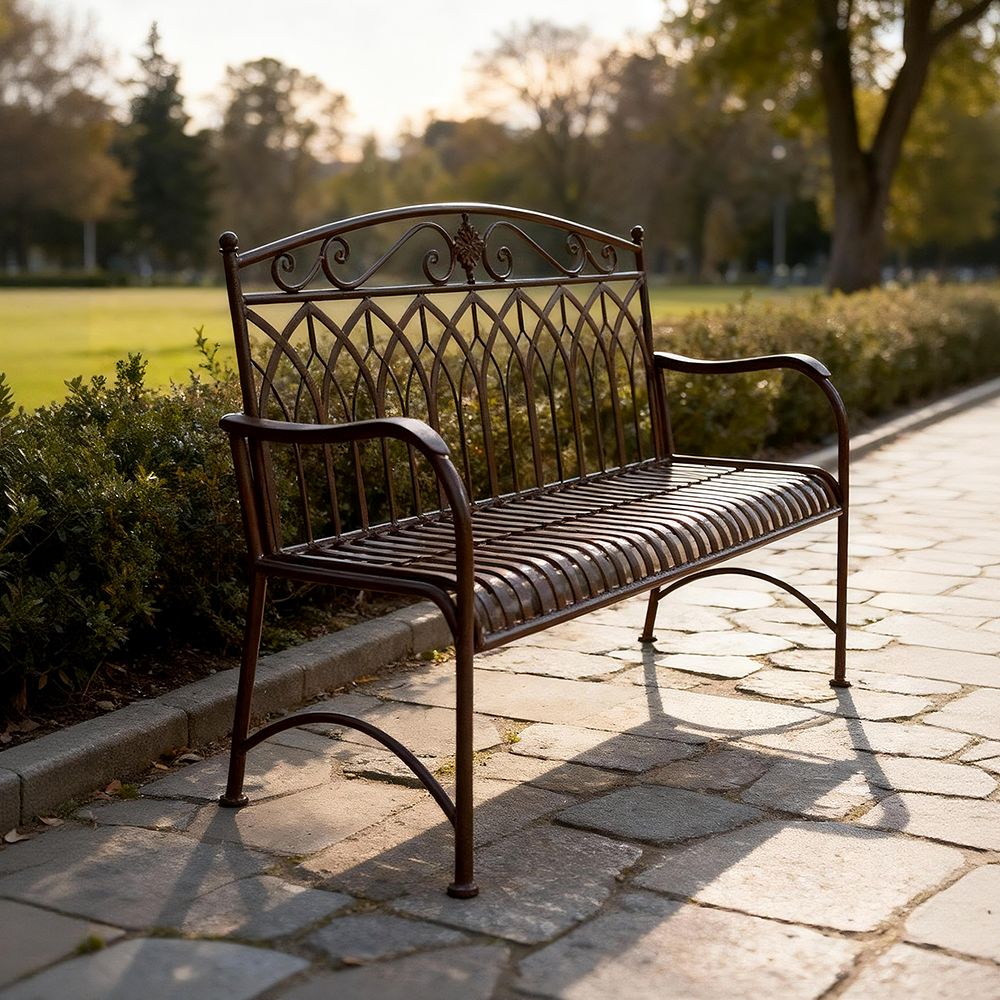 Eeeza Unique Gothic Design Outdoor Iron Frame Bench