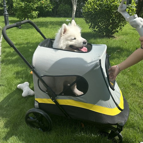 Large Folding Dog Stroller Pet Travel Carriage Stroller with Rain Cover